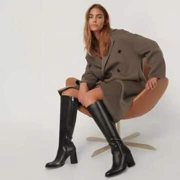 Lumeheel Black Knee High Boots for Women - Round Toe Chunky Heel Gogo Boots with Side Zip Women's Fashion Tall Boots 7M