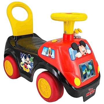 Kiddieland Disney Lights 'N' Sounds Ride-On: Mickey Mouse Kids Interactive Push Toy Car, Foot to Floor, Toddlers, Ages 12-36 Months, Large