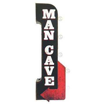 Man Cave Reproduction Vintage Advertising Sign - Battery Powered LED Lights, Double Sided Metal Wall Mounted - 30 x 11 x 4 inches