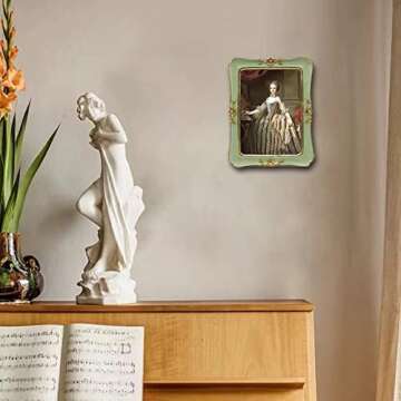 SYLVIA'S SHOP Vintage 4x6 Picture Frame, Antique Ornate Photo Frame, Table Top Display and Wall Hanging Home Decor, Old Fashioned Gorgeous Photo Gallery Art Deco, Green with Gold