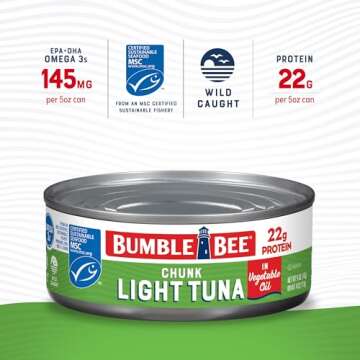 Bumble Bee Chunk Light Tuna In Oil, 5 oz Can - Wild Caught Skipjack Tuna - 22g Protein Per Serving -...
