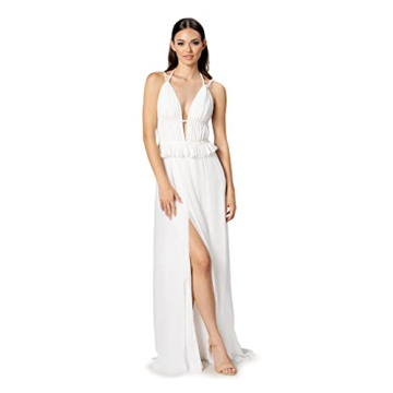 Dress the Population Athena Fit and Flare Maxi Dress - Off-White, XX-Small US