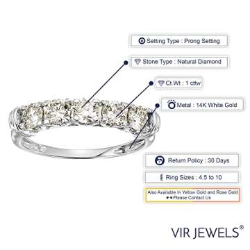 Vir Jewels 1 cttw Diamond Wedding Anniversary Band for Women 5 Stone Champagne Diamond Engagement Ring 14K White Gold Prong Set Size 5