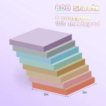 EOOUT 8 Pads Pastel Sticky Notes, 3x3 Inches, Super Adhesive Self-Stick Note Pads, Morandi Colors Pa...