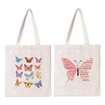 THEYGE Butterfly Tote Bag - Aesthetic Cotton Canvas for Women, Reusable & Stylish