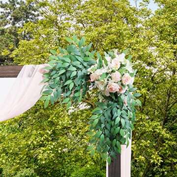 SHUOTAO 5pcs Italian Ruscus Greenery Stems, 29.5" Tall Spring Artificial DIY Faux Floral Shrub Bushes Silk Green Leaf for Wedding Arch Bouquet Table Centerpieces and Home Decor