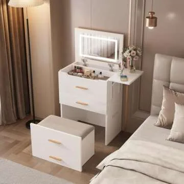 Makeup Vanity Desk with Mirror and Lights, 3-in-1 Vanity Set with 3 Drawers, Small Makeup Vanity wit...