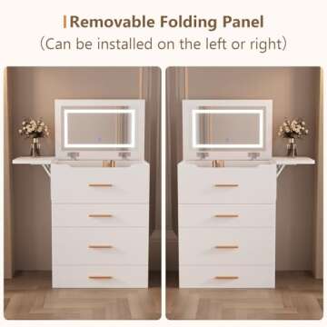 Makeup Vanity Desk with Mirror and Lights, 3-in-1 Vanity Set with 3 Drawers, Small Makeup Vanity with Hidden Stool, Compact Dressing Table Charging Station for Bedroom-White