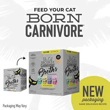 Tiki Cat Born Carnivore Broths Variety Pack, Meaty Bites, Hydration and Flavor Supplement Wet Cat Food Topper, 1.3 oz. Pouch (Pack of 12)