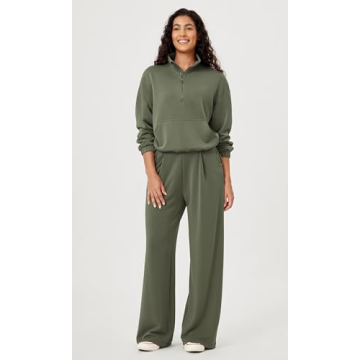 ODODOS Women's Modal Soft Cinchable Sweatshirts Half Zipper Funnel Neck Oversize Pullover with Pockets, Dark Sage, Small