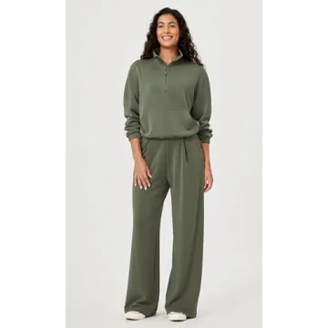 ODODOS Women's Modal Soft Cinchable Sweatshirts Half Zipper Funnel Neck Oversize Pullover with Pockets, Dark Sage, Small