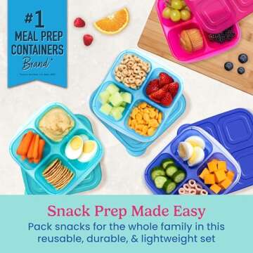 Bentgo Easyboxes 4-Compartment Snack Containers - 8-Piece Set with 4 Trays & 4 Custom-Fit Lids to Se...