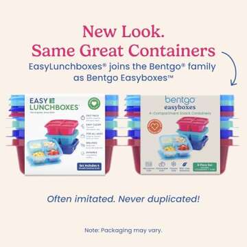 Bentgo Easyboxes 4-Compartment Snack Containers - 8-Piece Set with 4 Trays & 4 Custom-Fit Lids to Seal in Freshness - Reusable Food Storage & Meal Prep Bento BPA-Free Containers (Jewel Brights)