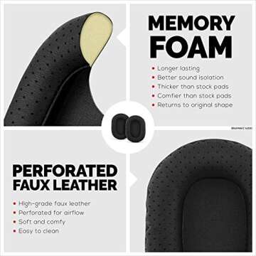 Brainwavz Perforated Replacement Earpads for Sony MDR 7506, V6 & CD900ST with Memory Foam Ear Pad & Suitable for Other On Ear Headphones (Black)