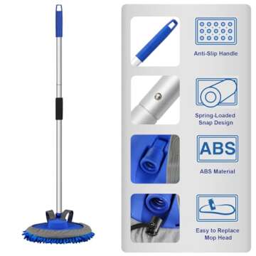 anngrowy 62" Microfiber Car Wash Brush with Long Handle Car Washing Mop Kit Mitt Sponge Car Cleaning Supplies Kit Duster RV Washing Car Brush Accessories, 1 Chenille Scratch-Free Replacement Head