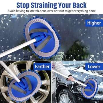 anngrowy 62" Microfiber Car Wash Brush with Long Handle Car Washing Mop Kit Mitt Sponge Car Cleaning Supplies Kit Duster RV Washing Car Brush Accessories, 1 Chenille Scratch-Free Replacement Head