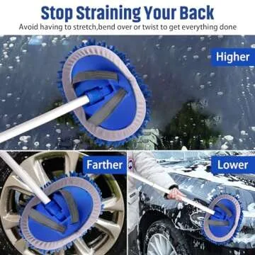 anngrowy 62" Microfiber Car Wash Brush with Long Handle Car Washing Mop Kit Mitt Sponge Car Cleaning Supplies Kit Duster RV Washing Car Brush Accessories, 1 Chenille Scratch-Free Replacement Head
