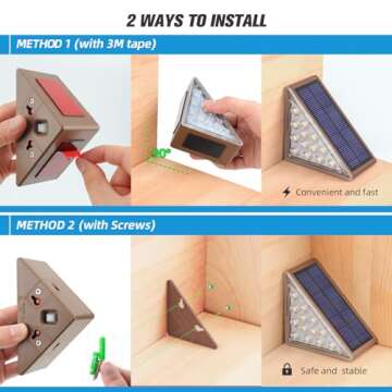 NIORSUN Solar Step Lights,6 Pack Warm White Solar Stair Lights Outdoor Waterproof Auto On Off,Outdoor Stair Lights for Steps,Stair,Patio,Yard,Porch,Front Door,Sidewalk,Deck Decor（Brown）