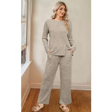 Stylish WIHOLL Two Piece Outfits for Women - 2024 Trendy Loungewear in Khaki