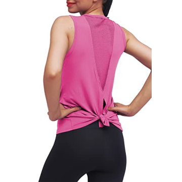 Mippo Workout Tops for Women Yoga Clothes Running Shirts Tie Back Tanks Tennis Shirts Athletic Exerc...