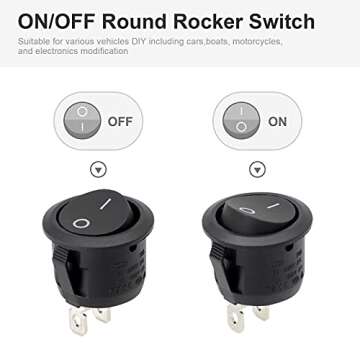 Round Rocker Switch, 6 Pcs Mini Rocker Switch, 12 Volt ON Off Toggle Switch with Pre-Wired 6A/250V 10A/125V AC, 12VDC Electrical Switches for Boat, Car etc, KCD1-X-Y