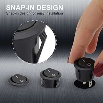 Round Rocker Switch, 6 Pcs Mini Rocker Switch, 12 Volt ON Off Toggle Switch with Pre-Wired 6A/250V 10A/125V AC, 12VDC Electrical Switches for Boat, Car etc, KCD1-X-Y