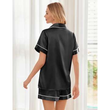 Ekouaer Satin Pajama Sets for Women Silk Pjs Short Sleeve Button Down Sleepwear Top and Shorts Two P...