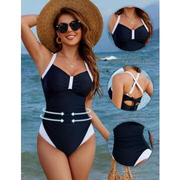 Blooming Jelly Womens One Piece Swimsuit V Neck Tummy Control Bathing Suit Cutout Crisscross Swimwea...