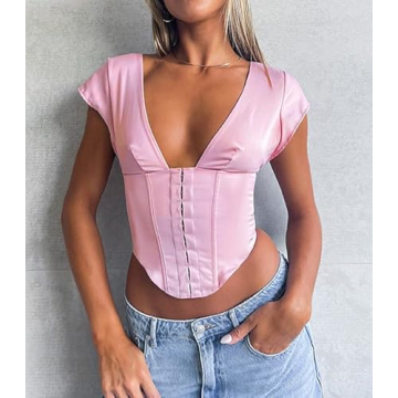 Chic ROAONOCOMO Deep V Neck Crop Top for Women