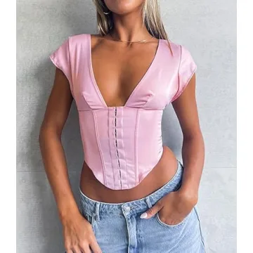 Chic ROAONOCOMO Deep V Neck Crop Top for Women