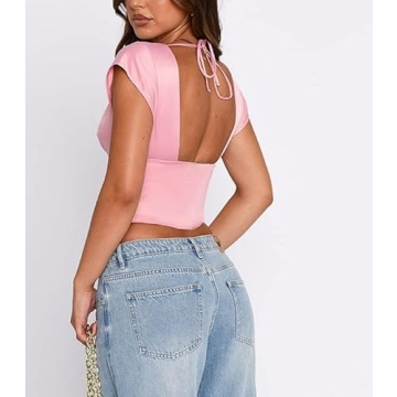 Chic ROAONOCOMO Deep V Neck Crop Top for Women