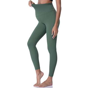POSHDIVAH Maternity Leggings for Active Moms - Black Green