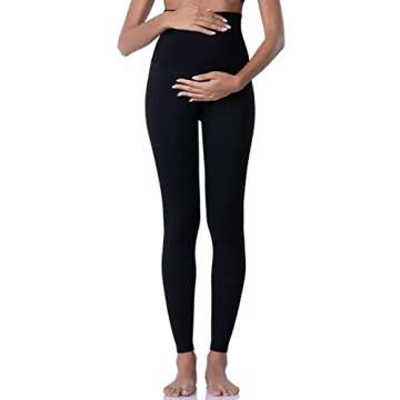 POSHDIVAH Maternity Leggings for Active Moms - Black Green
