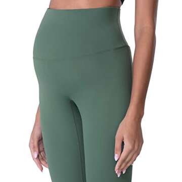 POSHDIVAH Maternity Leggings for Active Moms - Black Green