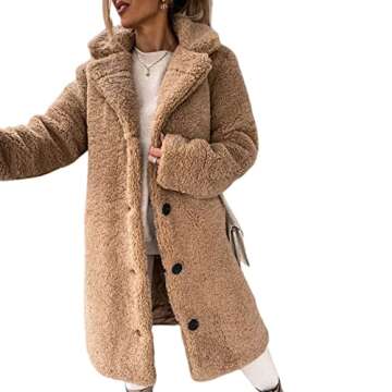 Vliolat Womens 2022 Winter Coats Fuzzy Fleece Long Hooded Jackets Button Down Faux Fur Warm Outwear with Pockets