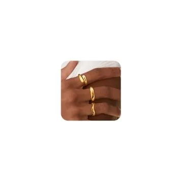 koperin Dainty Stacking 3pc Chunky Rings for Women -Fashion Chunky 14K Gold Plated Stackable Ring Se...