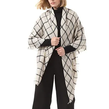 Womens Oversized Plaid Scarf Classic Soft Tartan Wrap