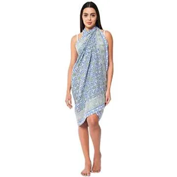 parihan Cotton Block Print long Beach Pareo Sarong Swimsuit Cover Ups Women Wrap