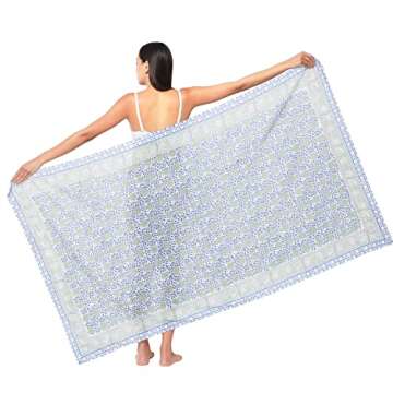 parihan Cotton Block Print long Beach Pareo Sarong Swimsuit Cover Ups Women Wrap