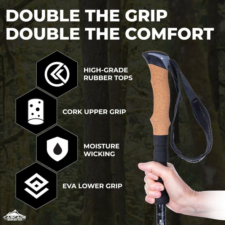 Aluminum Trekking Poles with Extended Grip and Tips