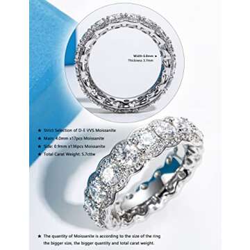 CannyCat Moissanite Eternity Ring 4.0mm 5.7 CTTW Full Moissanite Wedding Band for Women VVS D color ...