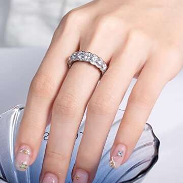 CannyCat Moissanite Eternity Ring Luxury Wedding Band for Women