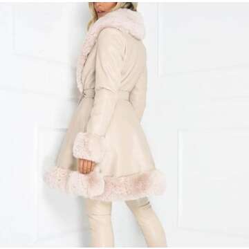 Aurgelmir Womens Faux Leather Jackets Winter Warm Short Long Parka Coat with Fur Collar Outwear Coats