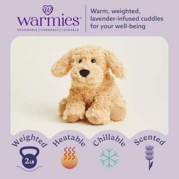 warmies Microwavable & Weighted Stuffed Animals, Golden Dog - Heated Stuffed Animal Plushie for Warm...