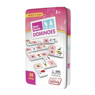 Junior Learning Short Vowel Dominoes Educational Action Games, Multi (JL493)