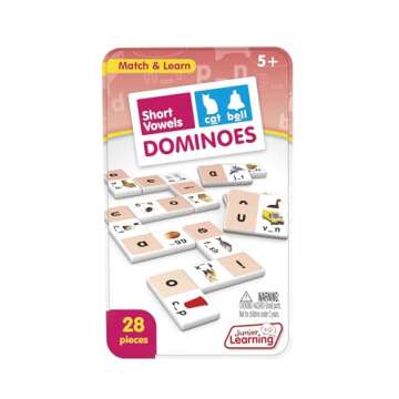 Junior Learning Short Vowel Dominoes Educational Action Games, Multi (JL493)