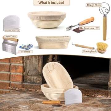Sourdough Bread Baking Supplies Starter Kit, Banneton Bread Proofing Basket 9" Round & 10" Oval, Bre...