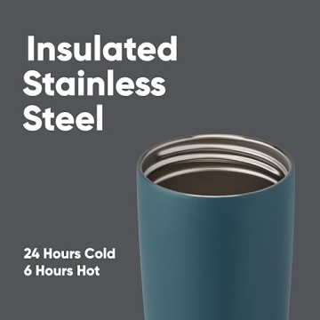 Owala SmoothSip Slider Insulated Stainless Steel Coffee Tumbler, Reusable Iced Coffee Cup, Hot Coffee Travel Mug, BPA Free 20 oz, Grey/Blue (High Dive)