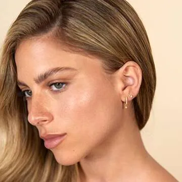 PAVOI 14K Yellow Gold Plated Solid 925 Sterling Silver Post Cubic Zirconia Flat Back Earrings for Women | Pearl Cartilage Earring | Helix Piercing Jewelry | Small Stud Earrings