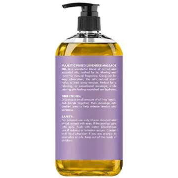 MAJESTIC PURE Lavender Massage Oil - Hydrating, Calming, Warming, Relaxing & Rejuvenating Body Oil - Premium Grade, Made with Natural Oils - Skin Care for Men and Women - Made in USA - 8 fl oz